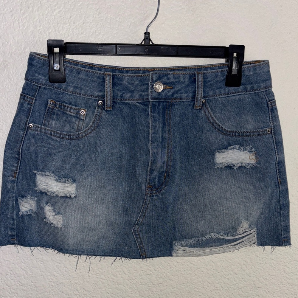 SHEIN Blue Distressed Mini Skirt